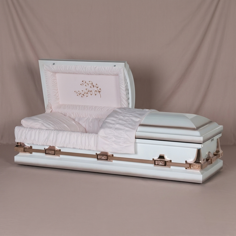 White & Coral "Kingston Leaf" Casket by Forever Casket