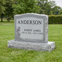 Single Upright Headstone 24×6×20 in Georgia Gray granite — representative image, engraved to your approved proof