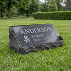 Small Bevel Marker 16×8 in Jet Black granite — representative image, engraved to your approved proof