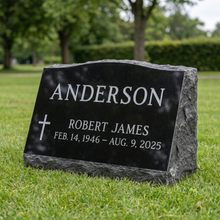 Slant Headstone 24×10×18 in Jet Black granite — representative image, engraved to your approved proof