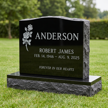 Single Upright Headstone 24×6×20 in Jet Black granite — representative image, engraved to your approved proof