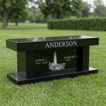 Cremation Memorial Bench 36" in Jet Black granite — representative image, engraved to your approved proof