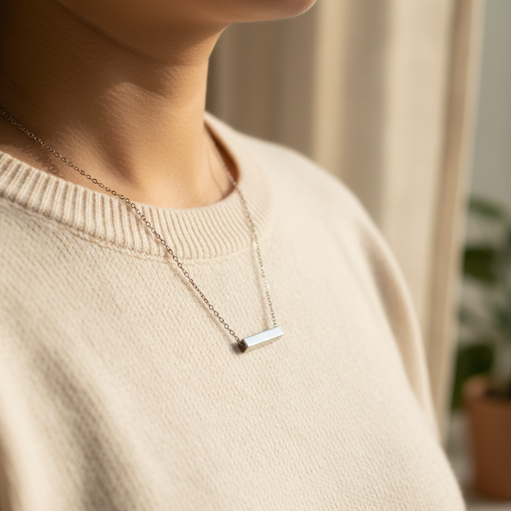 Serenity Bar Cremation Necklace | Silver