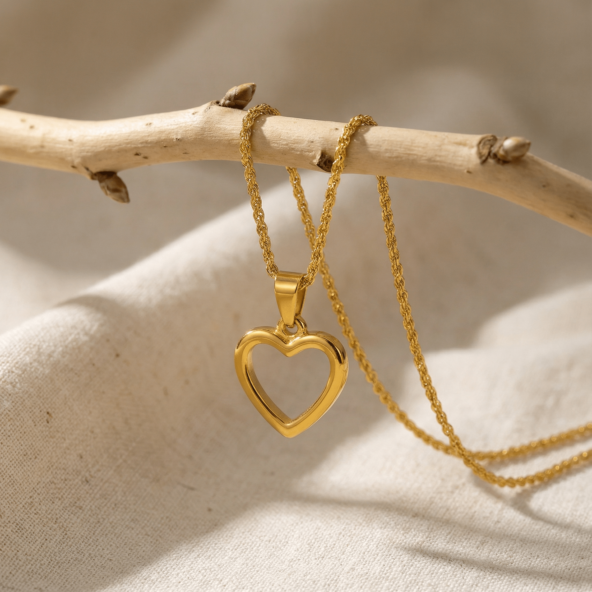 Hollow Heart Pendant Necklace | Gold